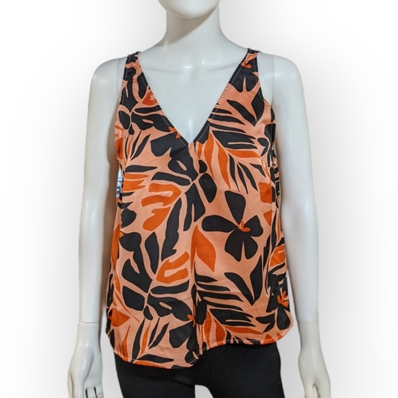 Old Navy Orange Floral Sleeveless Satin Top, S - Picture 5 of 9